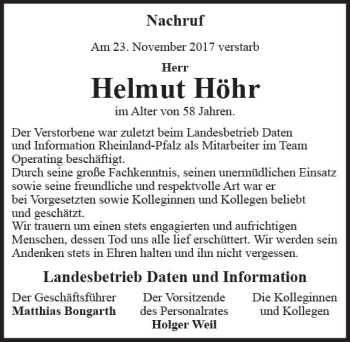 Traueranzeige von Helmut Höhr von Trauerportal Rhein Main Presse