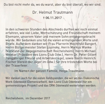 Traueranzeige von Helmut Trautmann von Trauerportal Rhein Main Presse