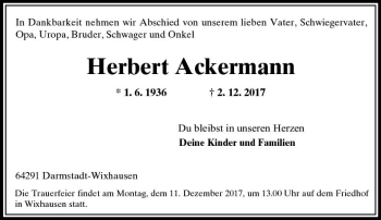 Traueranzeige von Herbert Ackermann von Trauerportal Echo Online