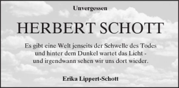 Traueranzeige von Herbert Schott von Trauerportal Rhein Main Presse