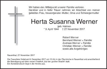 Traueranzeige von Herta Susanna Werner von Trauerportal Rhein Main Presse