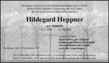Traueranzeige von Hildegard Heppner von  Kreisanzeiger
