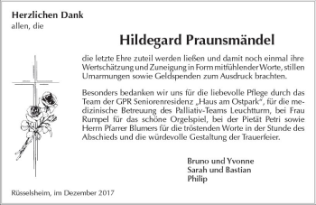 Traueranzeige von Hildegard Praunsmändel von Trauerportal Rhein Main Presse Traueranzeige von Hildegard Praunsmändel von Trauerportal Rhein Main Presse