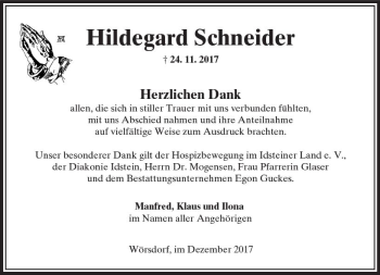 Traueranzeige von Hildegard Schneider von  Camberger Anzeiger