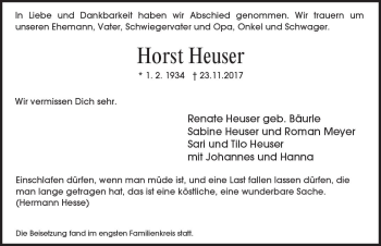 Traueranzeige von Horst Heuser von  Gießener Anzeiger