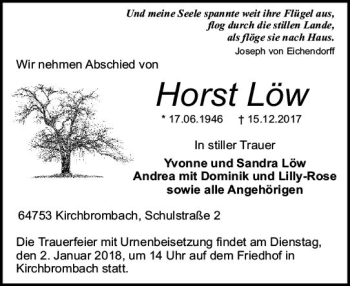 Traueranzeige von Horst Löw von Trauerportal Echo Online