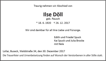 Traueranzeige von Ilse Döll von  Gießener Anzeiger