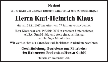 Traueranzeige von Karl-Heinrich Klaus von VRM Trauer