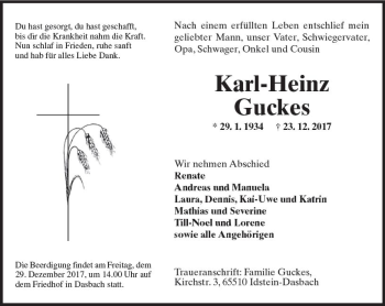 Traueranzeige von Karl-Heinz Guckes von Trauerportal Rhein Main Presse