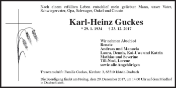 Traueranzeige von Karl-Heinz Guckes von Trauerportal Rhein Main Presse