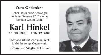 Traueranzeige von Karl Hinkel von Trauerportal Rhein Main Presse