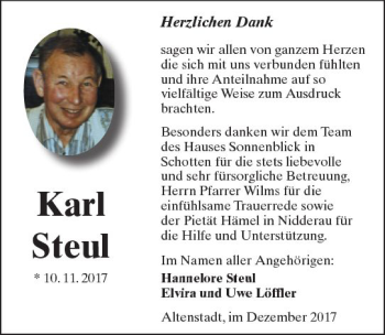 Traueranzeige von Karl Steul von  Kreisanzeiger