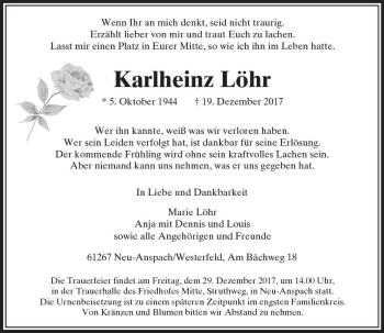 Traueranzeige von Karlheinz Löhr von  Usinger Anzeiger Traueranzeige von Karlheinz Löhr von  Usinger Anzeiger