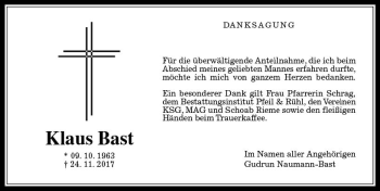 Traueranzeige von Klaus Bast von VRM Trauer