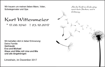 Traueranzeige von Kurt Wittenmeier von  Kreisanzeiger