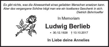 Traueranzeige von Ludwig Berlieb von Trauerportal Echo Online