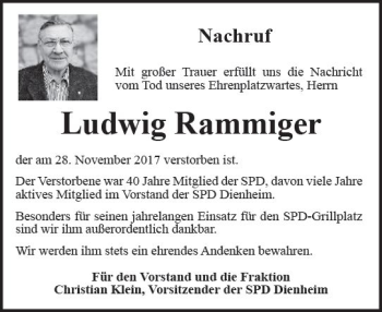 Traueranzeige von Ludwig Rammiger von Trauerportal Rhein Main Presse