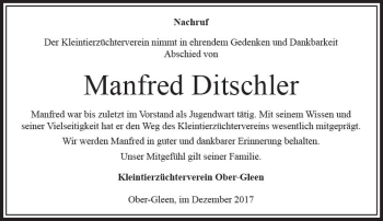 Traueranzeige von Manfred Ditschler von VRM Trauer