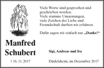 Traueranzeige von Manfred Schubert von  Kreisanzeiger