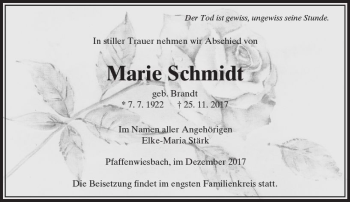 Traueranzeige von Marie Schmidt von  Usinger Anzeiger