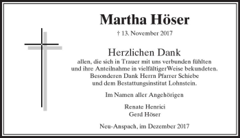 Traueranzeige von Martha Höser von  Usinger Anzeiger Traueranzeige von Martha Höser von  Usinger Anzeiger