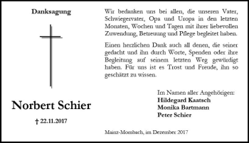Traueranzeige von Norbert Schier von Trauerportal Rhein Main Presse