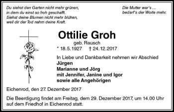 Traueranzeige von Ottilie Groh von VRM Trauer