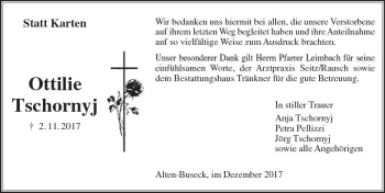 Traueranzeige von Ottilie Tschornyj von  Gießener Anzeiger