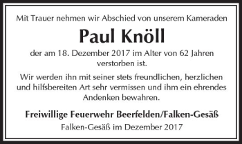 Traueranzeige von Paul Knöll von Trauerportal Echo Online
