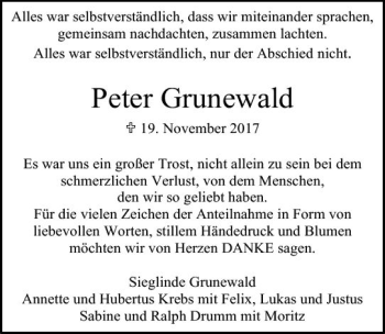 Traueranzeige von Peter Grunewald von Trauerportal Rhein Main Presse