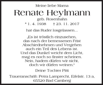 Traueranzeige von Renate Heylmann von Trauerportal Rhein Main Presse