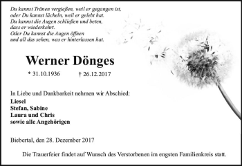 Traueranzeige von Werner Dönges von  Gießener Anzeiger