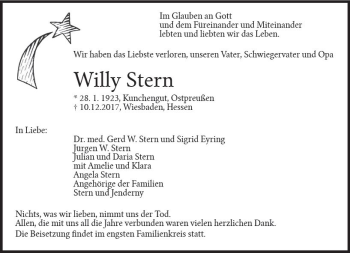 Traueranzeige von Willy Stern von Trauerportal Rhein Main Presse