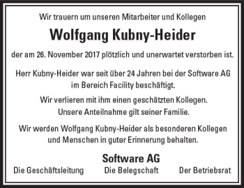 Traueranzeige von Wolfgang Kubny-Heider von Trauerportal Echo Online