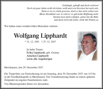 Traueranzeige von Wolfgang Lipphardt von VRM Trauer