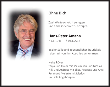Traueranzeige von Hans-Peter Amann von Trauerportal Echo Online