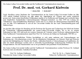 Traueranzeige von Gerhard Kielwein von  Gießener Anzeiger