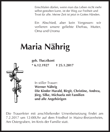 Traueranzeige von Maria Nährig von Trauerportal Rhein Main Presse