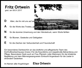 Traueranzeige von Fritz Ortwein von VRM Trauer