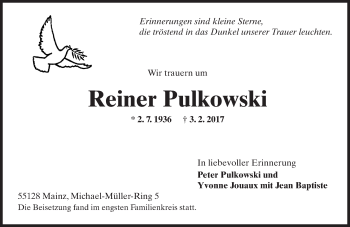 Traueranzeige von Reiner Pulkowski von Trauerportal Rhein Main Presse