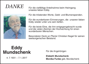 Traueranzeige von Eddy Mundschenk von Trauerportal Rhein Main Presse