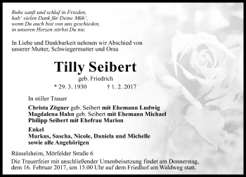 Traueranzeige von Tilly Seibert von Trauerportal Rhein Main Presse