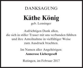 Traueranzeige von Käthe König von Trauerportal Echo Online