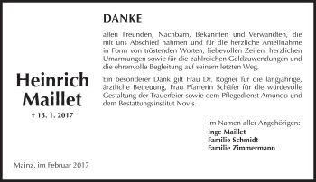 Traueranzeige von Heinrich Maillet von Trauerportal Rhein Main Presse