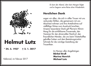 Traueranzeige von Helmut Lutz von  Kreisanzeiger