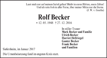 Traueranzeige von Rolf Becker von Trauerportal Rhein Main Presse