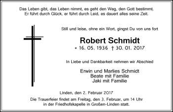 Traueranzeige von Robert Schmidt von  Gießener Anzeiger
