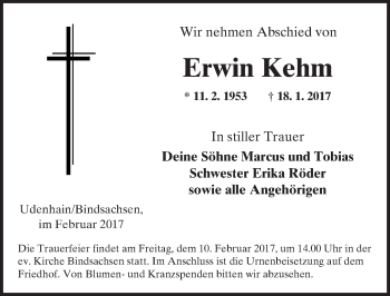 Traueranzeige von Erwin Kehm von  Kreisanzeiger