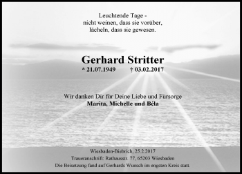 Traueranzeige von Gerhard Stritter von Trauerportal Rhein Main Presse
