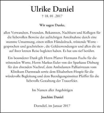 Traueranzeige von Ulrike Daniel von Trauerportal Echo Online